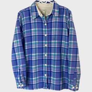 L.L. Bean Fleece Lined Flannel Shirt Womens Small Blue Plaid Button-Up Shacket